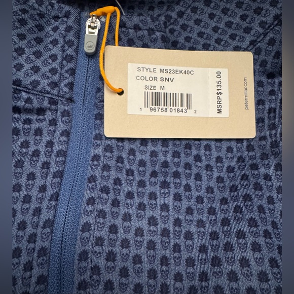 Peter Millar Golf Pullover Crown Sport Pina Skullada Print 1/4 Zip Medium Blue - Picture 7 of 7